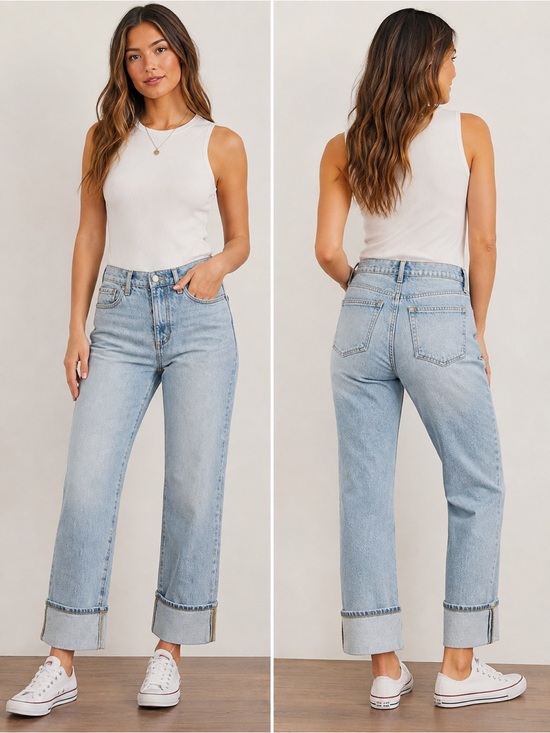 LOFT Denim - LOFT The Straight Light Wash Cuffed Jeans Size 25/0
